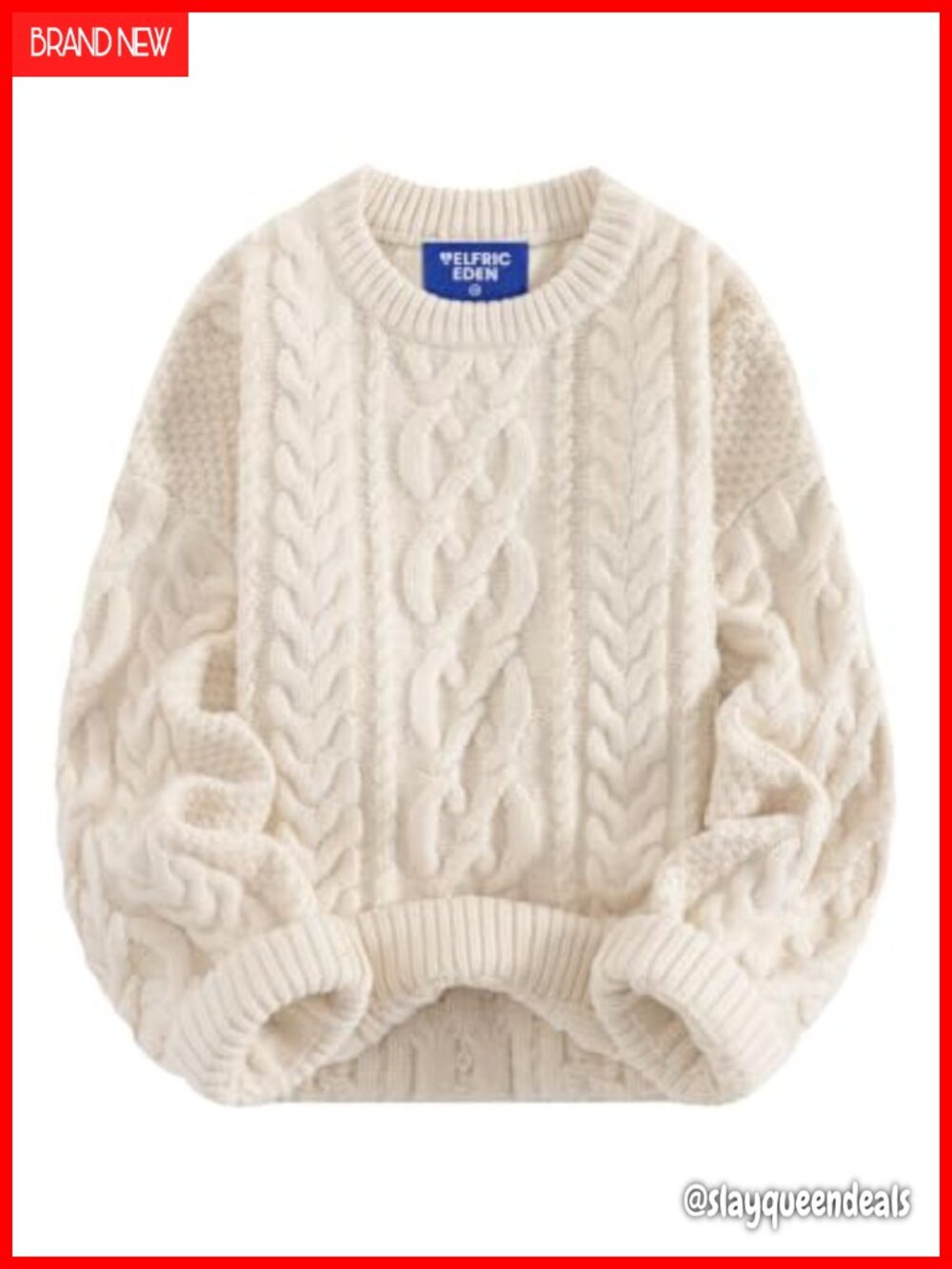 Chunky Cable Knit Oversized Crew Neck Pullover Sweater
